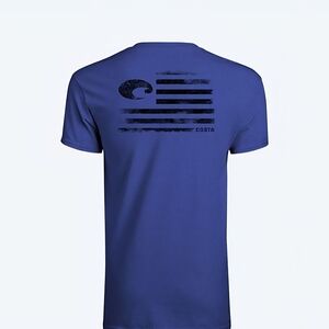 Costa Blue Short Sleeve Tee with Modern Flag Design